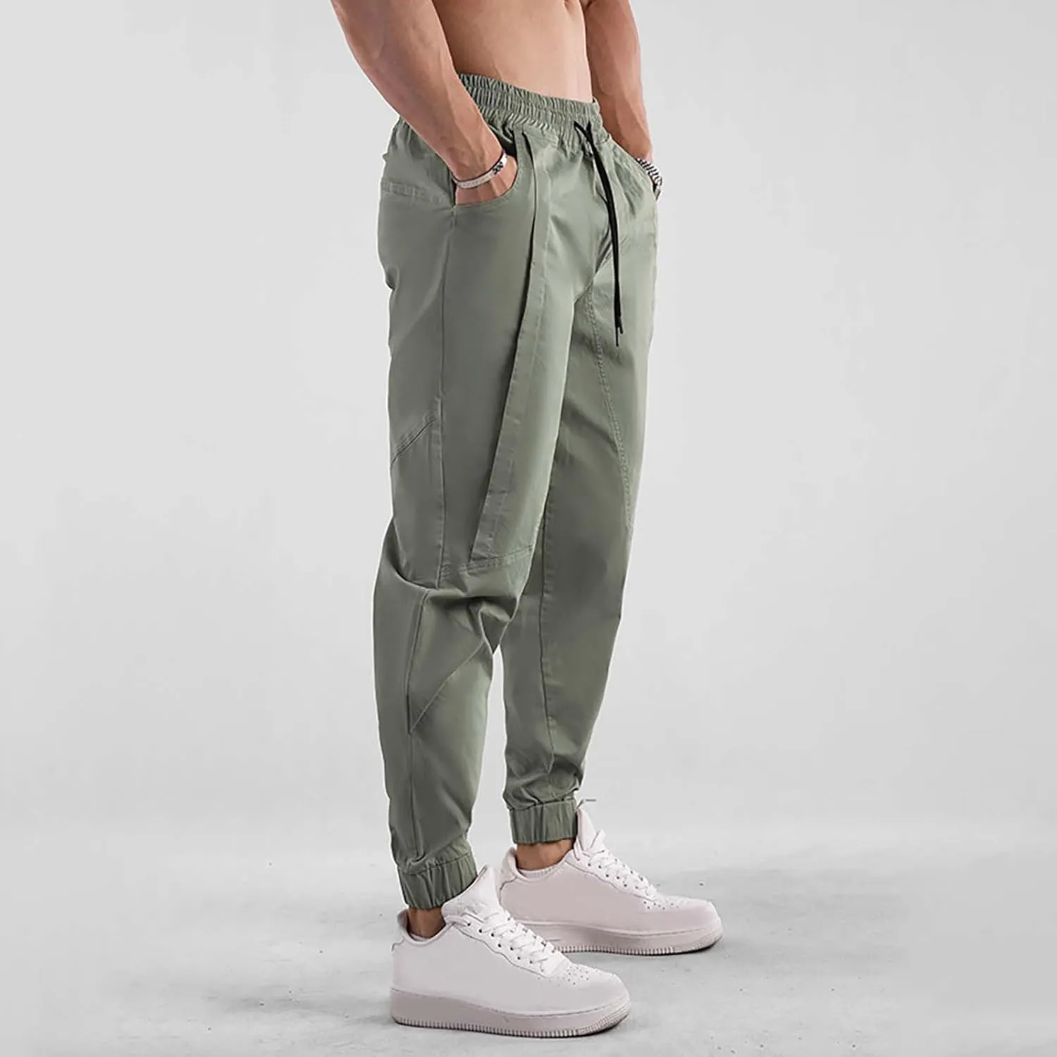 Mens Casual Cargo Pants Casual Elastic Waist Drawstring Trousers Slim Fit Cinch Bottom Tapered Sweatpants for Men