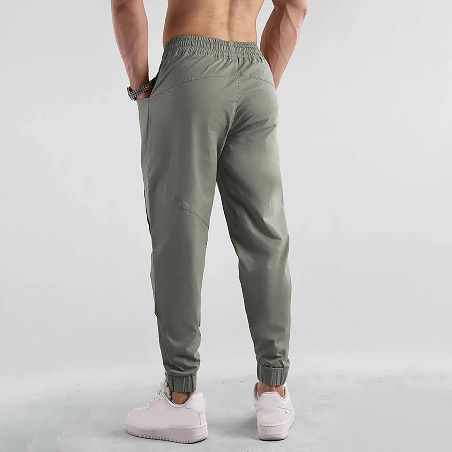 Mens Casual Cargo Pants Casual Elastic Waist Drawstring Trousers Slim Fit Cinch Bottom Tapered Sweatpants for Men