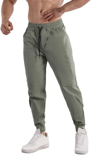 Mens Casual Cargo Pants Casual Elastic Waist Drawstring Trousers Slim Fit Cinch Bottom Tapered Sweatpants for Men