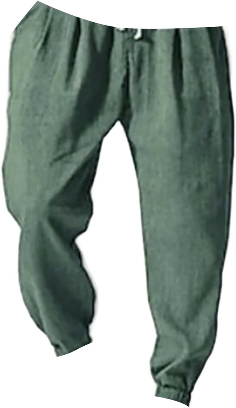 Mens Casual Pants 2025 Solid Color Comfy Summer Cotton Straight-Leg Pant Basic Comfort Outdoor Big and Tall Outfits