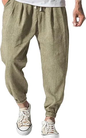 Mens Casual Pants 2025 Solid Color Comfy Summer Cotton Straight-Leg Pant Basic Comfort Outdoor Big and Tall Outfits
