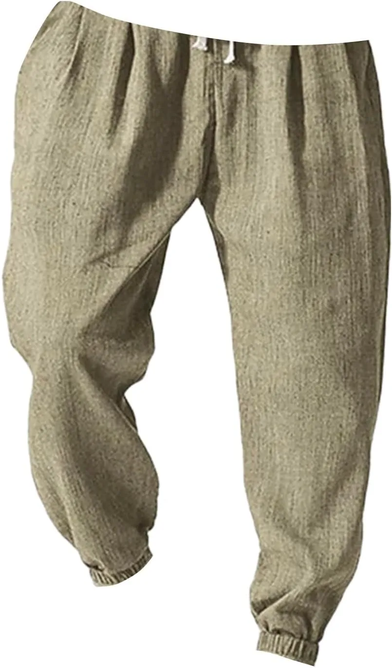 Mens Casual Pants 2025 Solid Color Comfy Summer Cotton Straight-Leg Pant Basic Comfort Outdoor Big and Tall Outfits