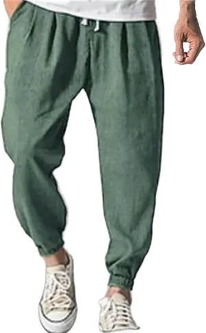 Mens Casual Pants 2025 Solid Color Comfy Summer Cotton Straight-Leg Pant Basic Comfort Outdoor Big and Tall Outfits