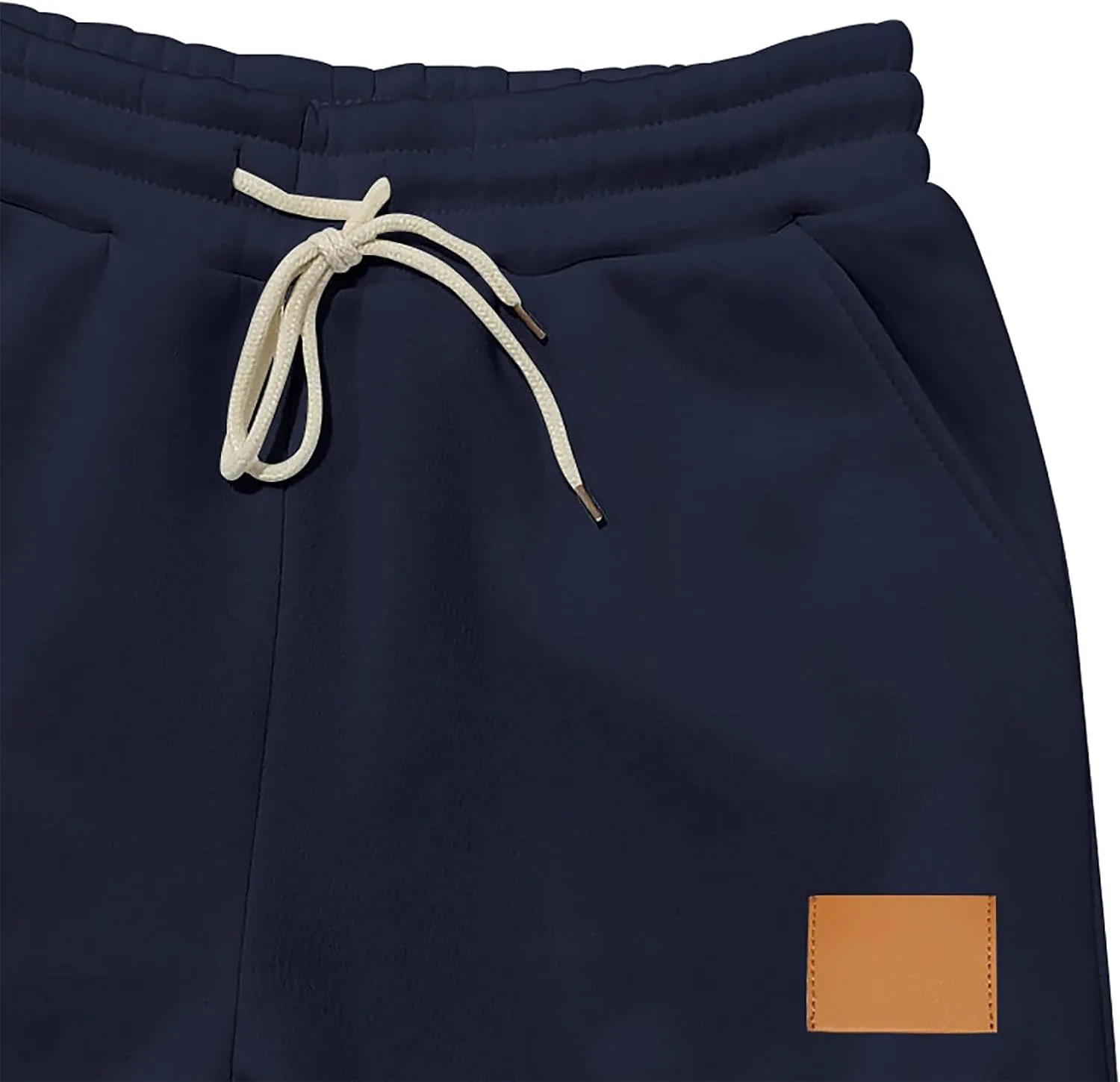 Mens Casual Waist Color Sports Hat Woven Pocket Solid Color Pocket Leather Label Thin Fleece Thrill Sweatpants