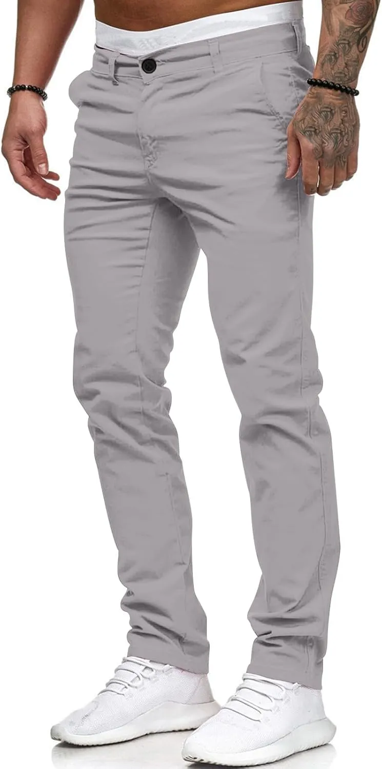 Mens Chinos Casual Slim Fit Dress Pants Stretch Flat-Front Skinny Golf Pants Comfy Solid Work Slacks Tapered Trousers