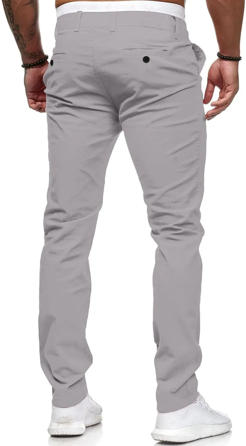 Mens Chinos Casual Slim Fit Dress Pants Stretch Flat-Front Skinny Golf Pants Comfy Solid Work Slacks Tapered Trousers