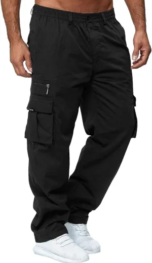 Men's Corduroy Cargo Pants, Baggy Sweatpants, Casual Hip Hop Pants Loose Fit Elastic Waist Drawstring Trousers