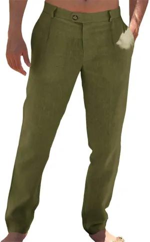 Mens Dress Casual Pants Plain Flat Front Pant Lightweight Beach Slacks Outdoor Fashion Summer Trouser with Pockets