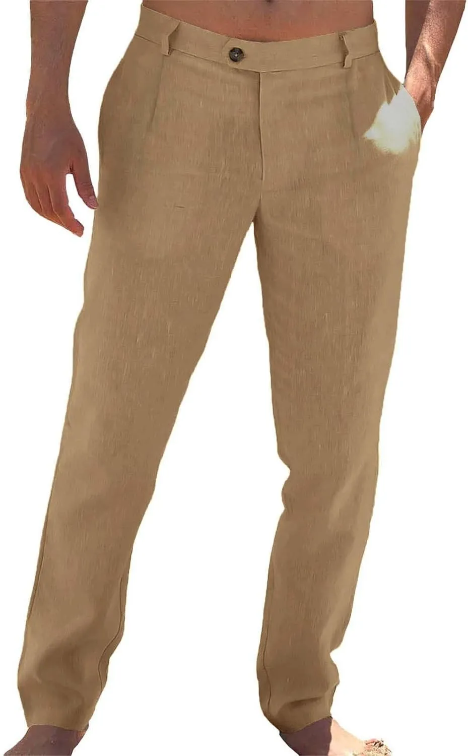 Mens Dress Casual Pants Plain Flat Front Pant Lightweight Beach Slacks Outdoor Fashion Summer Trouser with Pockets