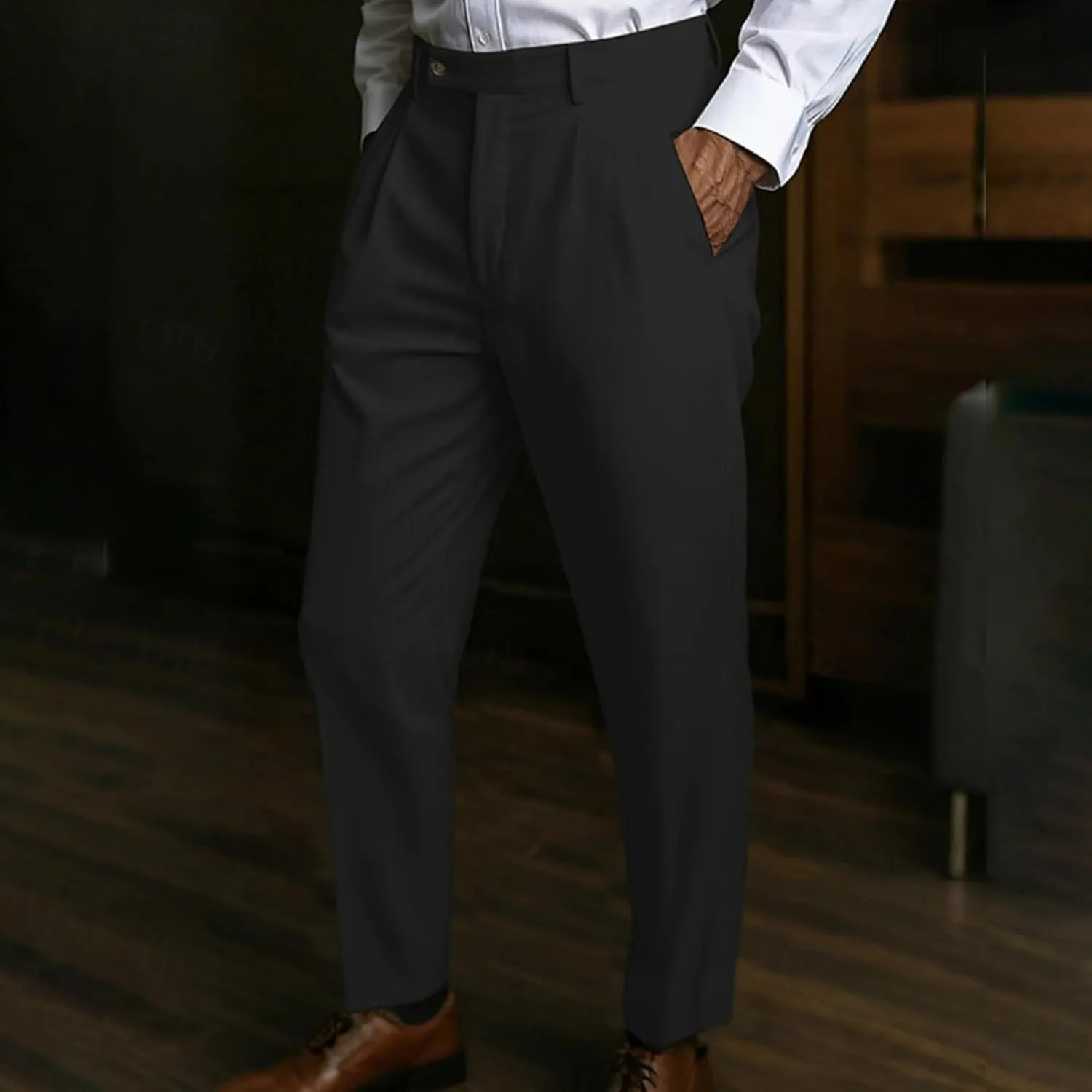 Mens Dress Casual Pants Plain Flat Front Pant Lightweight Beach Slacks Outdoor Fashion Summer Trouser with Pockets