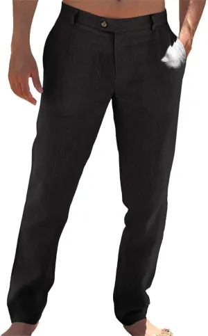 Mens Dress Casual Pants Plain Flat Front Pant Lightweight Beach Slacks Outdoor Fashion Summer Trouser with Pockets