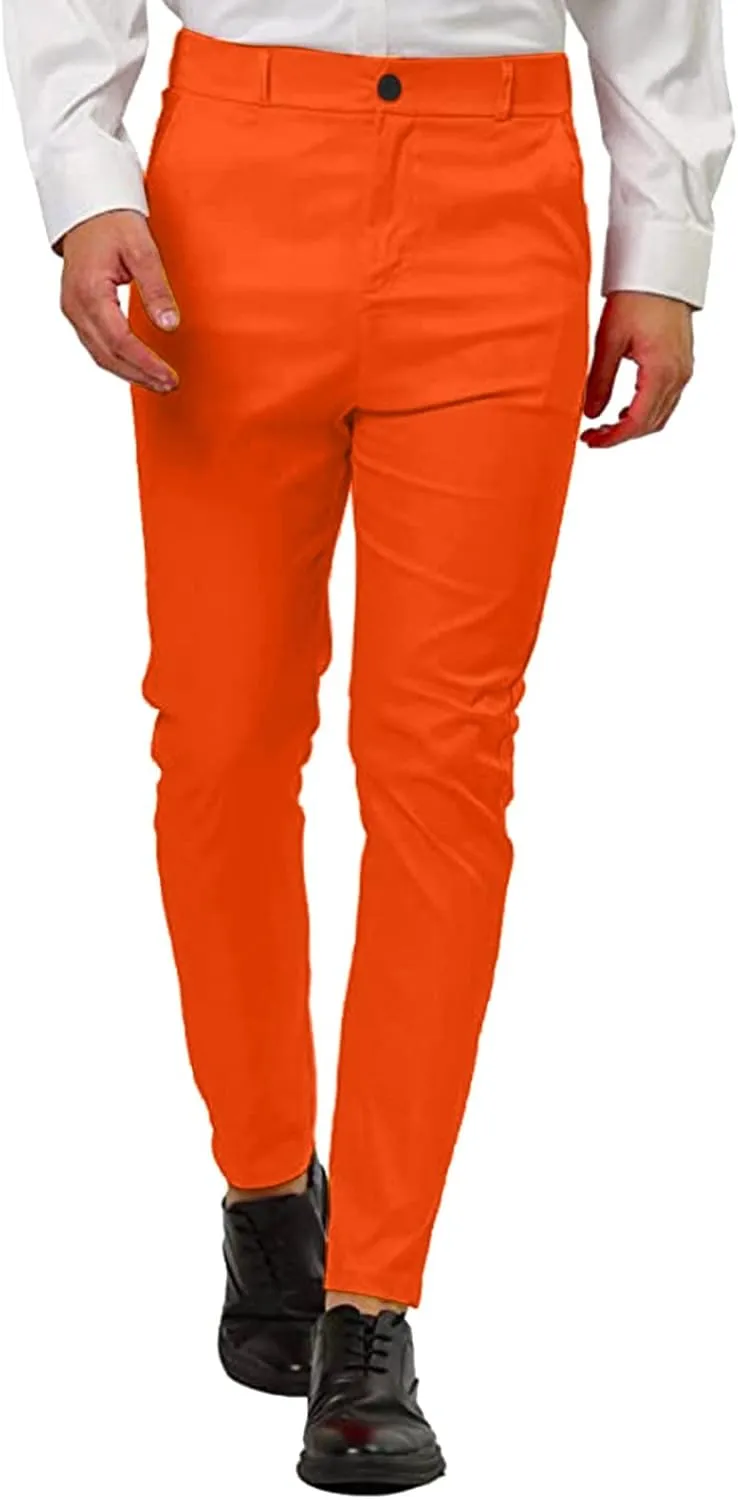 Mens Dress Pants Plus Size Slim Fit Skinny Trousers Classic Flat Front Business Casual Wedding Suit Pants with Pocket