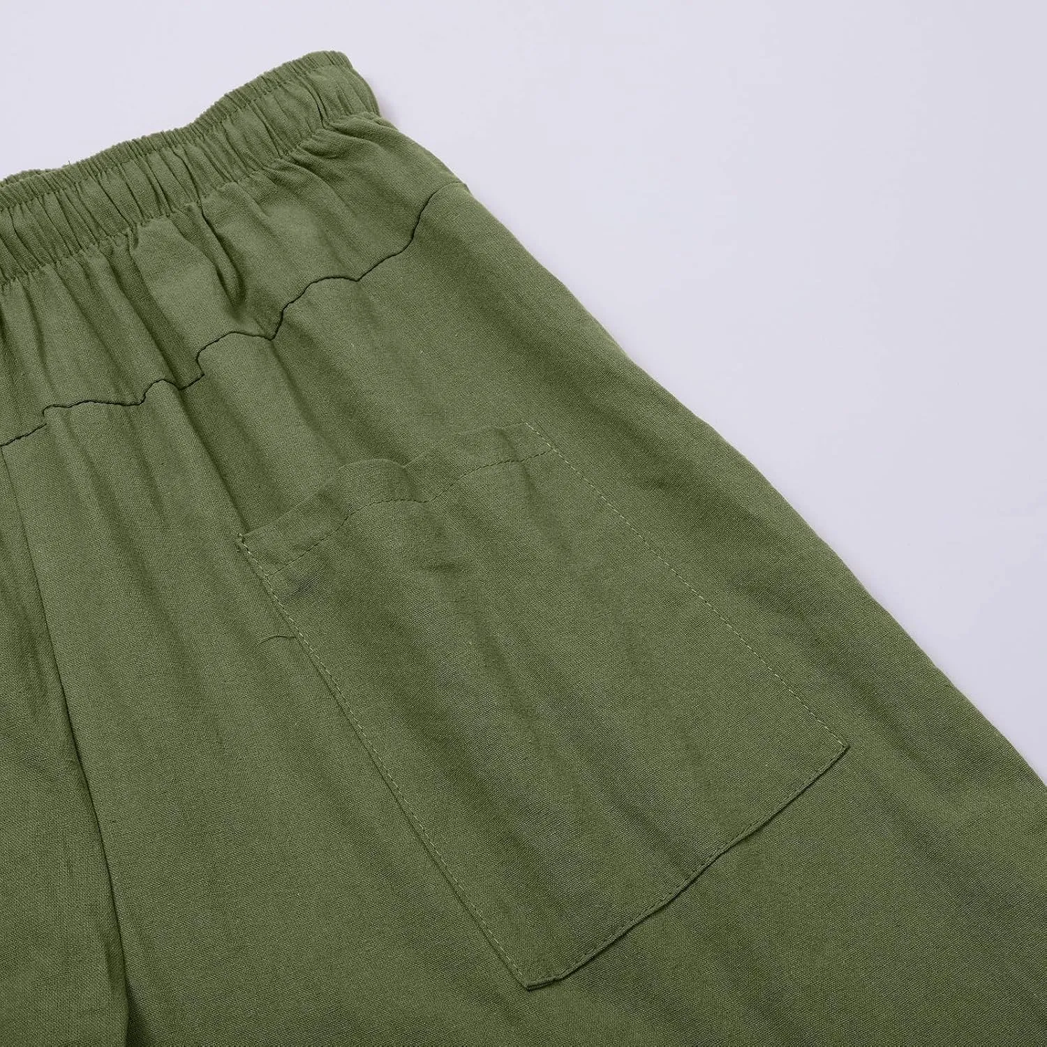Mens Elastic High Waist Drawstring Baggy Beach Casual Pants Cotton and Linen Capri Pants Summer Outdoor Vacation Shorts 2024