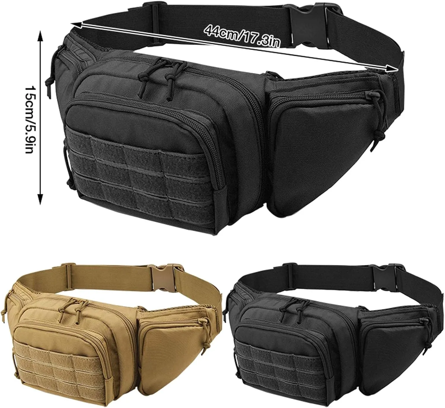 Mens Fanny Pack Crossbody Waist Bag For Men Outdoor Hiking Casual Waist Pack Running over The Shoulder Bags for Men (Black, One Size)