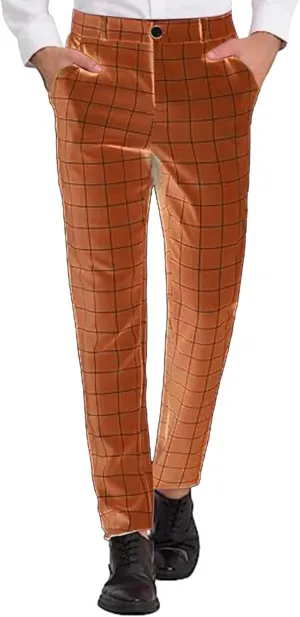 Mens Fashion Slim Fit Dress Pants Casual Work Plaid Skinny Straight Leg Pants Flat Front Business Golf Dress Pants Chinos
