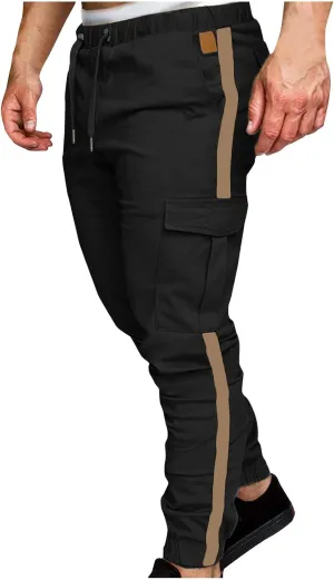 Mens Funky Cargo Jogger Pants Slim Fit Stripe Cinch Bottom Track Pants Elastic Drawstring Waist Workout Sweatpants