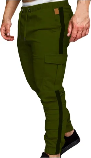 Mens Funky Cargo Jogger Pants Slim Fit Stripe Cinch Bottom Track Pants Elastic Drawstring Waist Workout Sweatpants