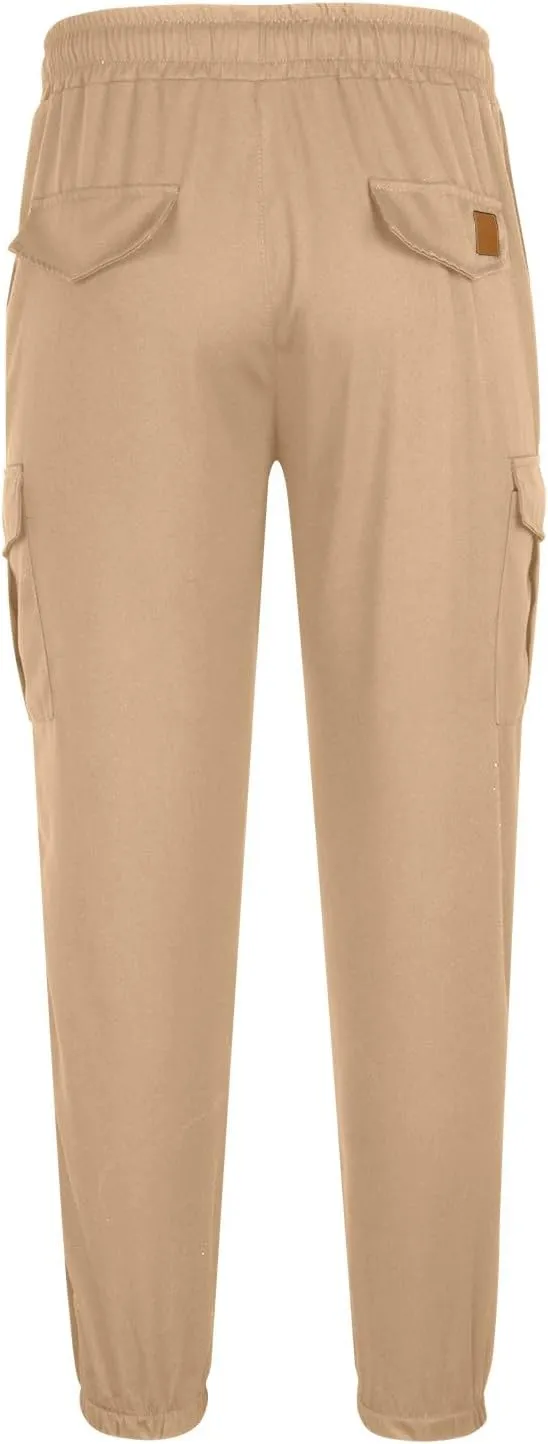 Mens Funky Cargo Jogger Pants Slim Fit Stripe Cinch Bottom Track Pants Elastic Drawstring Waist Workout Sweatpants
