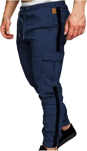 Mens Funky Cargo Jogger Pants Slim Fit Stripe Cinch Bottom Track Pants Elastic Drawstring Waist Workout Sweatpants