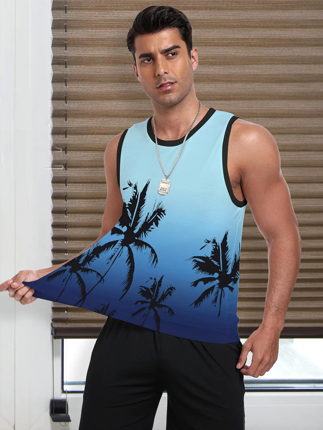 Mens Graphic Tank Tops Sleeveless Workout Gym Shirts Beach Hawaiian Coconut Tree Patriotic Style T-Shirt