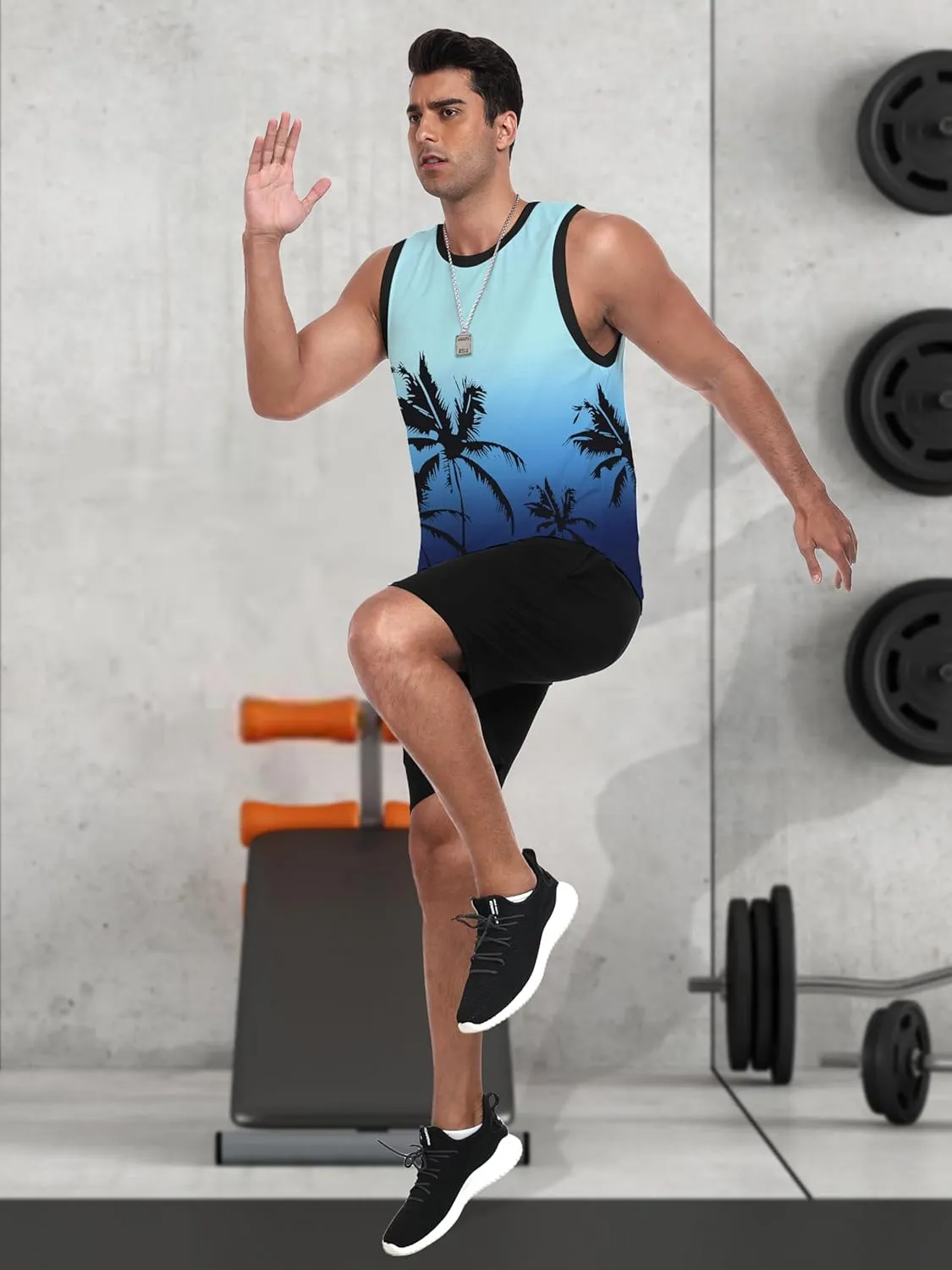 Mens Graphic Tank Tops Sleeveless Workout Gym Shirts Beach Hawaiian Coconut Tree Patriotic Style T-Shirt