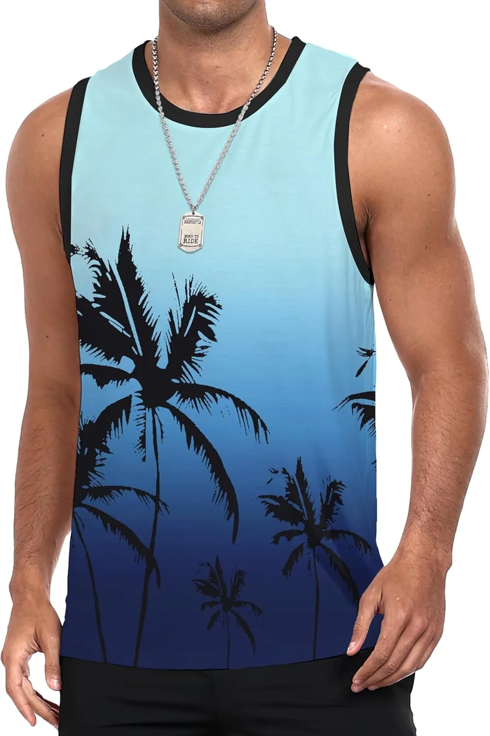 Mens Graphic Tank Tops Sleeveless Workout Gym Shirts Beach Hawaiian Coconut Tree Patriotic Style T-Shirt