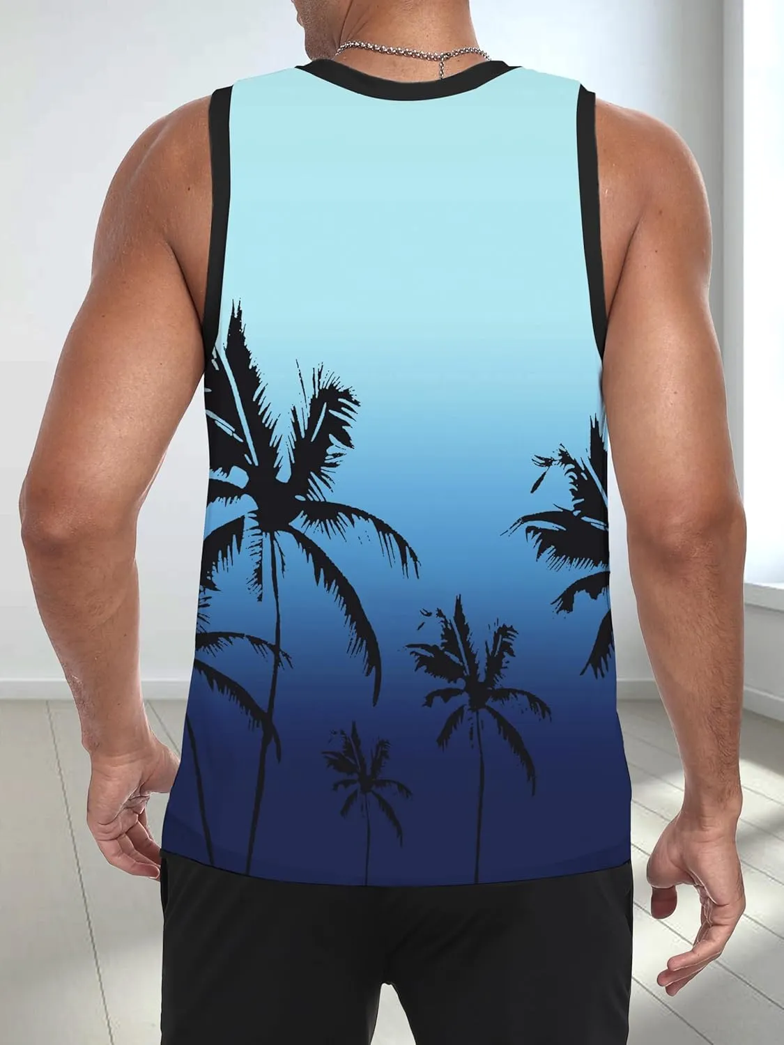 Mens Graphic Tank Tops Sleeveless Workout Gym Shirts Beach Hawaiian Coconut Tree Patriotic Style T-Shirt