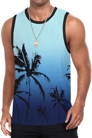 Mens Graphic Tank Tops Sleeveless Workout Gym Shirts Beach Hawaiian Coconut Tree Patriotic Style T-Shirt