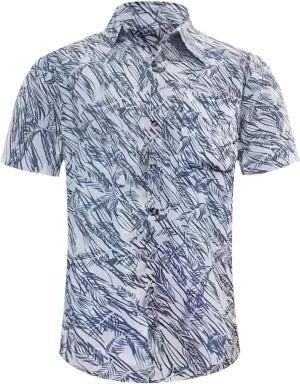 Men's Hawaiian Shirt Funky Blue Beach Printed Tropical Beach Shirt Casual Button Down Short Sleeve Floral Shirts Tops