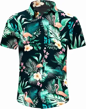 Men's Hawaiian Shirt Funky Blue Beach Printed Tropical Beach Shirt Casual Button Down Short Sleeve Floral Shirts Tops