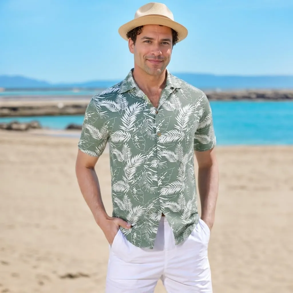 Men's Hawaiian Shirt Funky Blue Beach Printed Tropical Beach Shirt Casual Button Down Short Sleeve Floral Shirts Tops