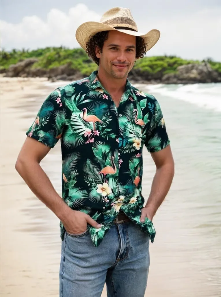 Men's Hawaiian Shirt Funky Blue Beach Printed Tropical Beach Shirt Casual Button Down Short Sleeve Floral Shirts Tops
