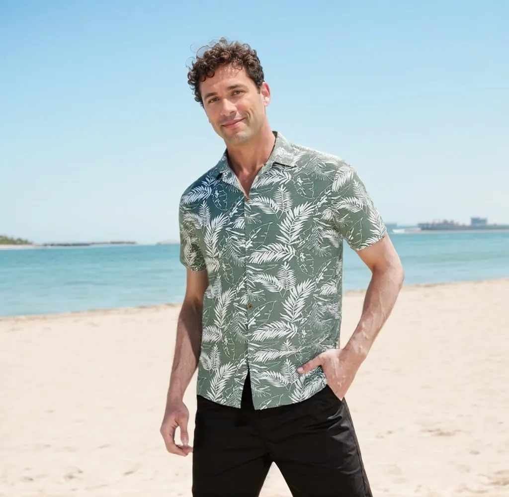 Men's Hawaiian Shirt Funky Blue Beach Printed Tropical Beach Shirt Casual Button Down Short Sleeve Floral Shirts Tops