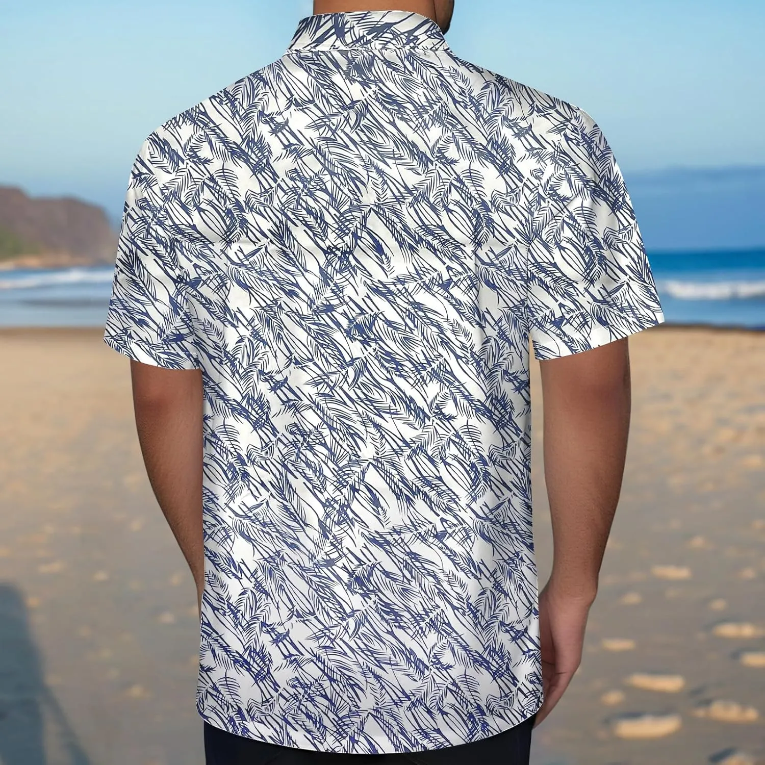 Men's Hawaiian Shirt Funky Blue Beach Printed Tropical Beach Shirt Casual Button Down Short Sleeve Floral Shirts Tops