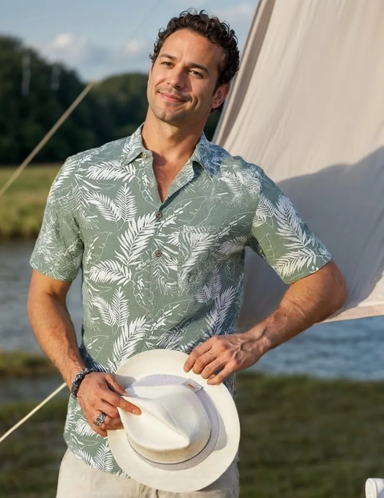 Men's Hawaiian Shirt Funky Blue Beach Printed Tropical Beach Shirt Casual Button Down Short Sleeve Floral Shirts Tops