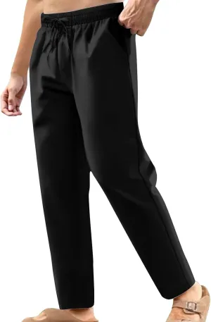Men's Linen Casual Pants Elastic Waist Drawstring Yoga Beach Summer Pants 2025