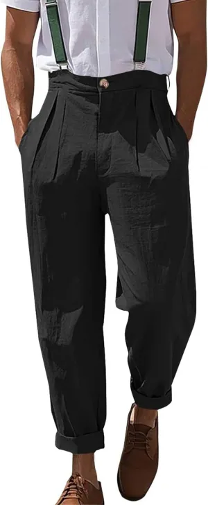 Mens Linen Pants Casual Front Pleated Yoga Pant Summer Outdoor Vacation Beach Lightweight Trousers Open Bottom Slacks