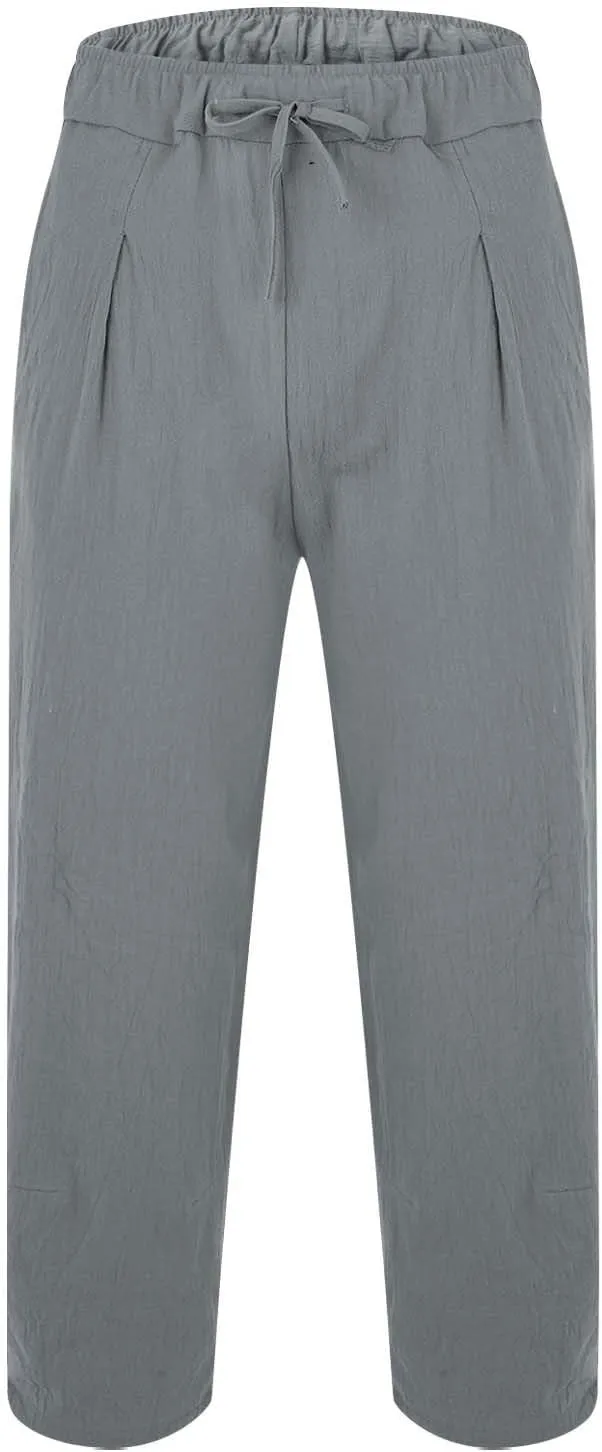 Men's Linen Pants Plus Size Plain Casual Pant Summer Outdoor Vacation Beach Trousers Lightweight Open Bottom Slacks