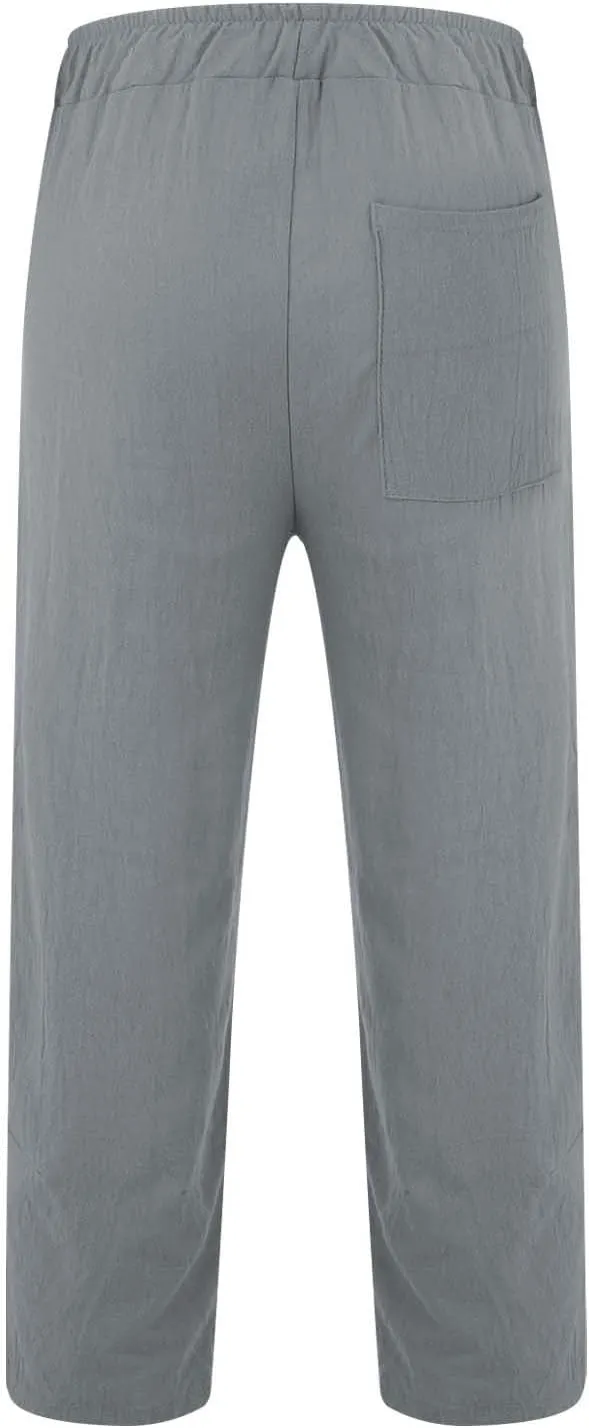 Men's Linen Pants Plus Size Plain Casual Pant Summer Outdoor Vacation Beach Trousers Lightweight Open Bottom Slacks