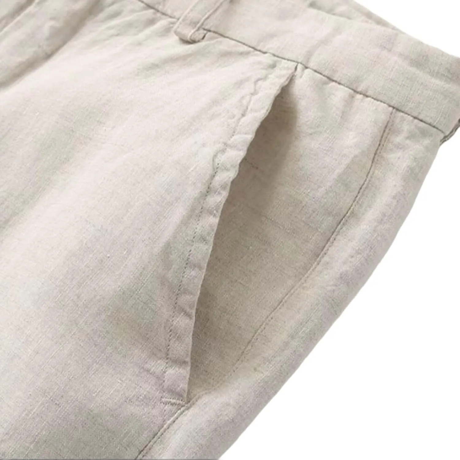 Mens Linen Pants Summer Straight Leg Business Casual Trousers Outdoor Vacation Plain Lightweight Slacks with Pocket
