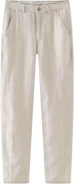 Mens Linen Pants Summer Straight Leg Business Casual Trousers Outdoor Vacation Plain Lightweight Slacks with Pocket