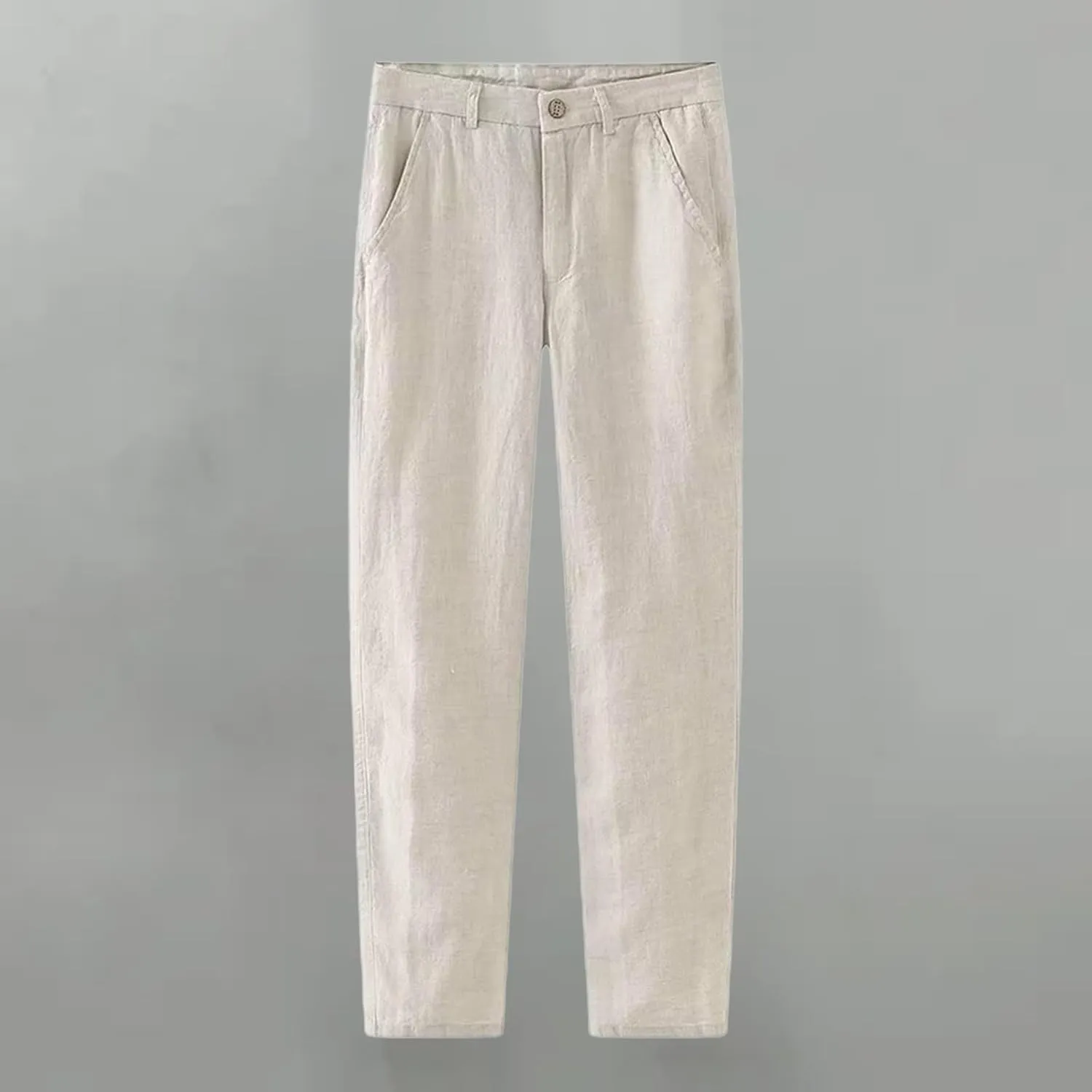 Mens Linen Pants Summer Straight Leg Business Casual Trousers Outdoor Vacation Plain Lightweight Slacks with Pocket