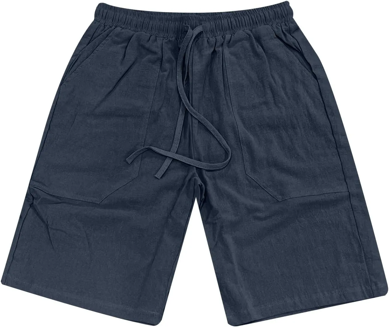 Men's Linen Shorts Summer Cotton Elastic Waist Drawstring Short Casual Beach Outfits with Pockets