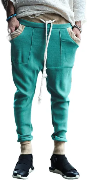 Mens Novelty Tapered Pants Patchwork Knitted Drawstring Joggers Active Gym Trousers Slim Fit Casual Fashion Sweatpants