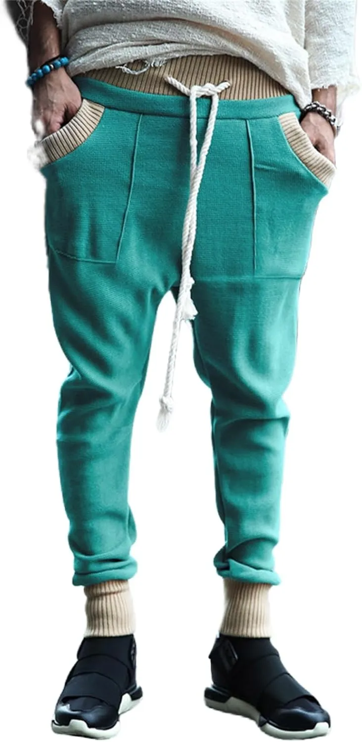 Mens Novelty Tapered Pants Patchwork Knitted Drawstring Joggers Active Gym Trousers Slim Fit Casual Fashion Sweatpants