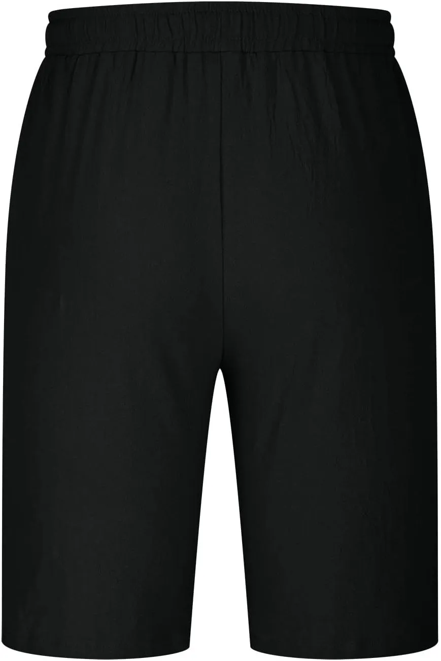 Mens Shorts Summer Trendy Cotton Linen Sport Pants Elastic Waist Drawstring Trousers Straight Beach Pants with Pockets