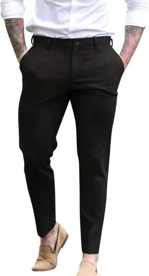 Mens Slim Fit Dress Pants Expandable Waist Casual Business Office Work Skinny Pants Comfy Flat-Front Stretch Chino Golf Trousers Slacks Tapered Leg Suit Pants Pantalones de Vestir para Hombre Black