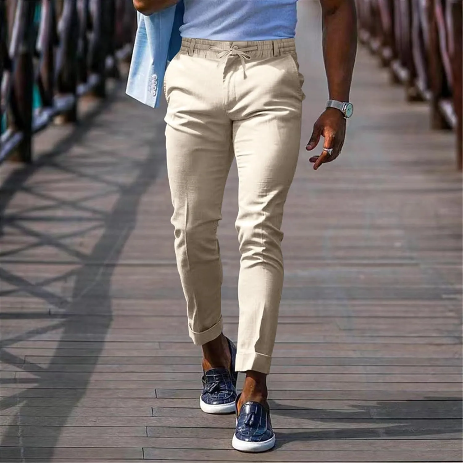 Men's Slim-Fit Flat-Front Stretch Chino Pants Casual Business Skinny Stretch Golf Dress Pants Tapered Leg Pencil Ankle Pants