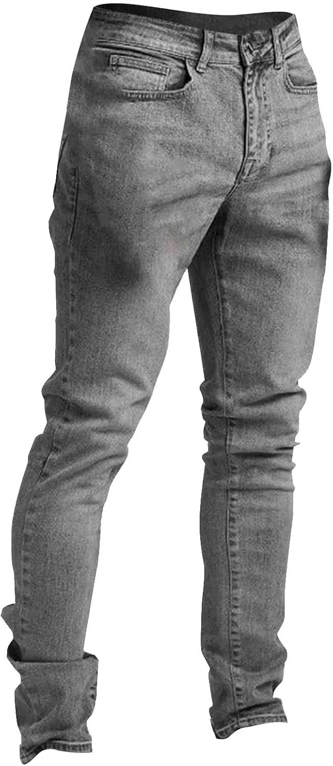 Mens Slim Fit Stretch Skinny Jeans Casual Jogger Pants Ripped Destroyed Stretchy Knee Holes Tapered Leg Denim Sweatpants