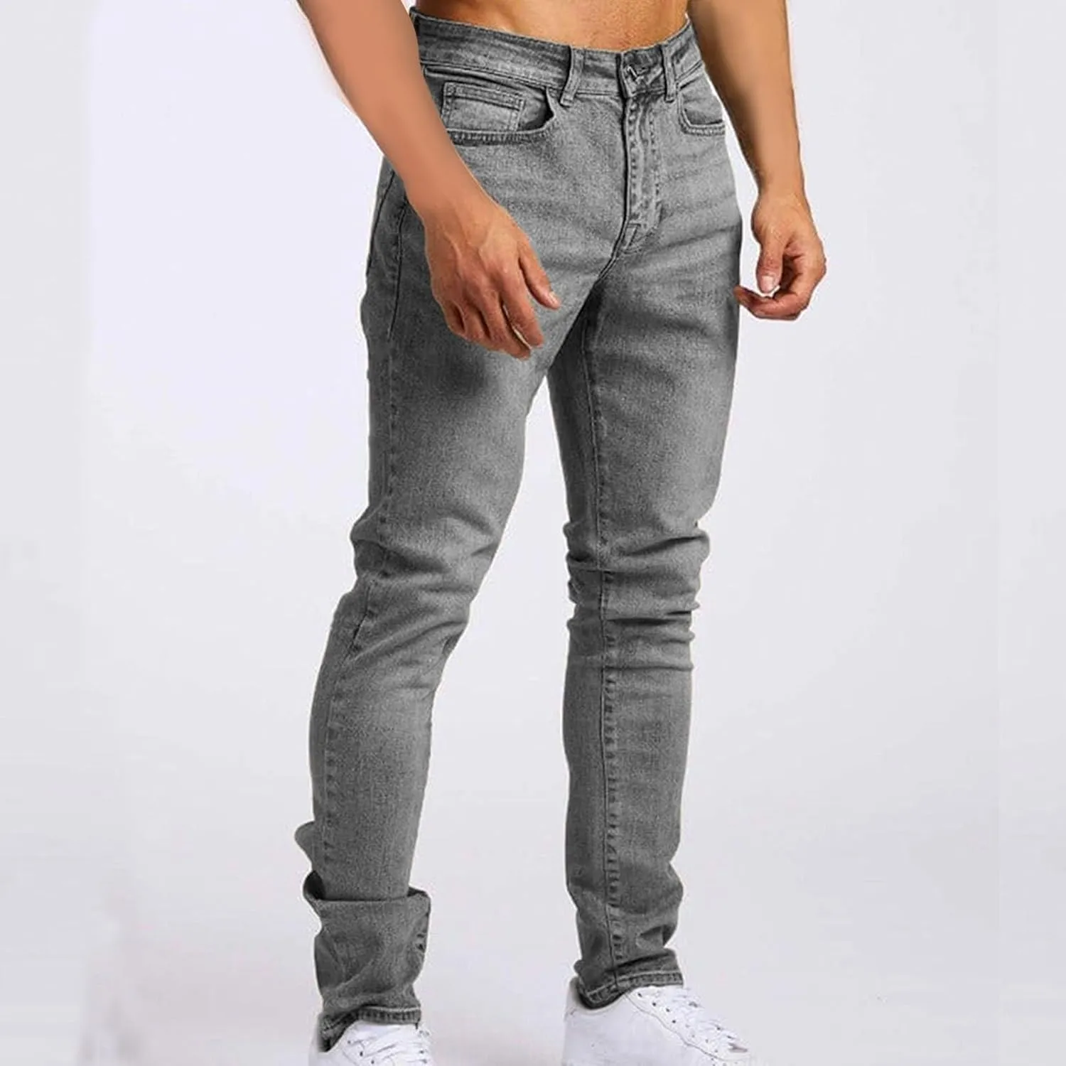 Mens Slim Fit Stretch Skinny Jeans Casual Jogger Pants Ripped Destroyed Stretchy Knee Holes Tapered Leg Denim Sweatpants